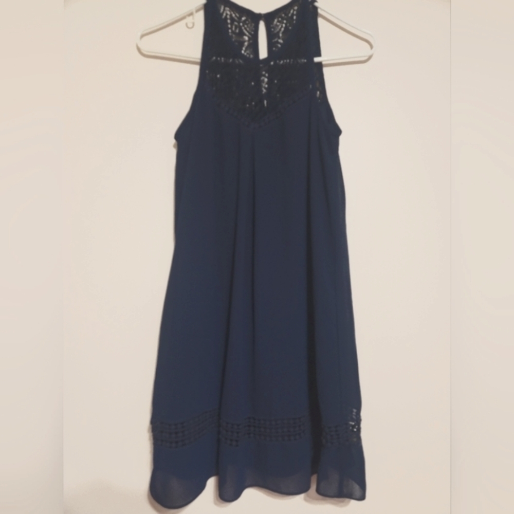 Iz Byer Navy Sleeveless Lace Mini Dress